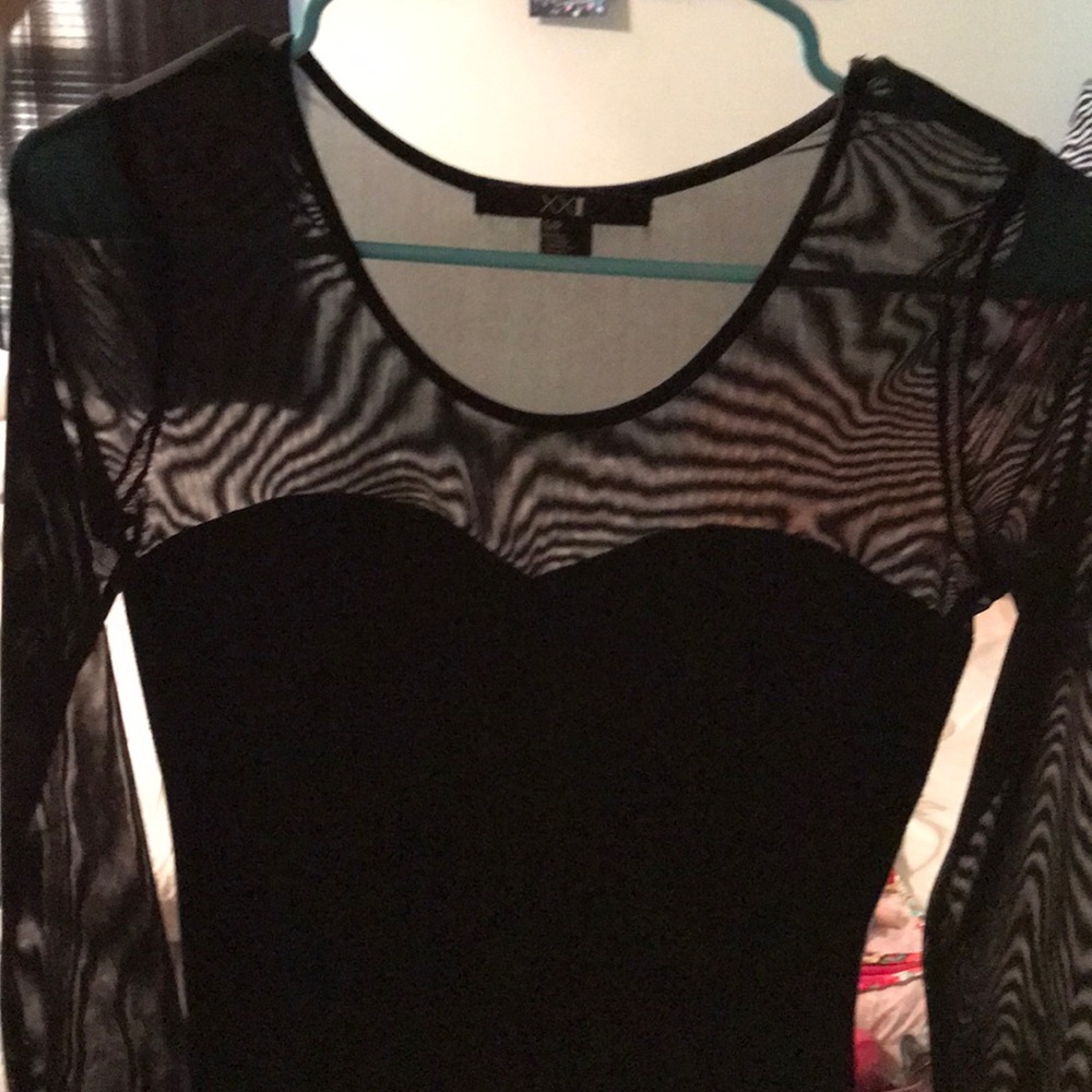 Black body con dress with sheer top